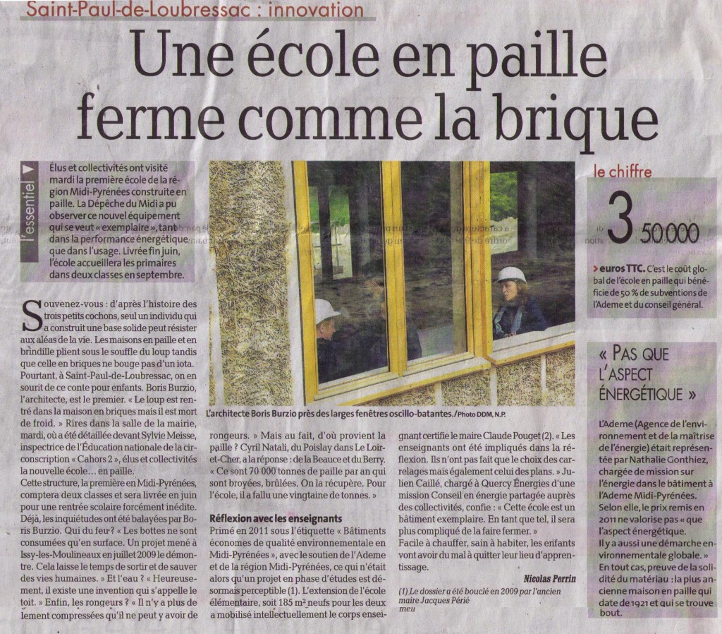 2014-04-29_La Dépèche_La Nouvelle Ecole construite en paille p3_Article